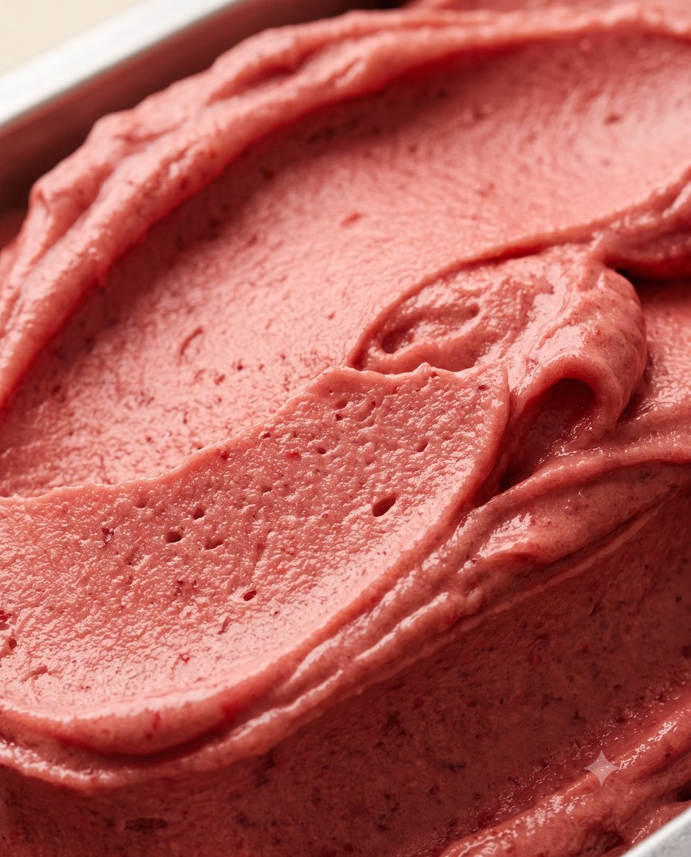Strawberry gelato in a large carapina, warm rose-pink with spade drag marks